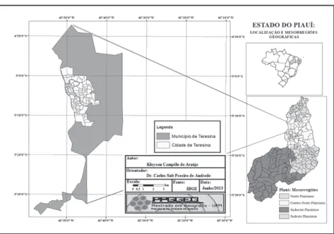 Figura 1 – Mapa da localização da Mesorregião Centro-Norte  Piauiense e da Cidade de Teresina-PI