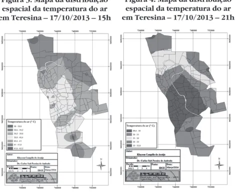 Figura 3. Mapa da distribuição  espacial da temperatura do ar  em Teresina – 17/10/2013 – 15h