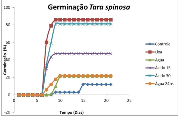 FIGURA  1- Porcentagem  de  germinação  de  sementes  de Tara spinosa (Molina) Britton  &amp;  Rose, submetidas  a  diferentes  tratamentos para quebra de dormência.