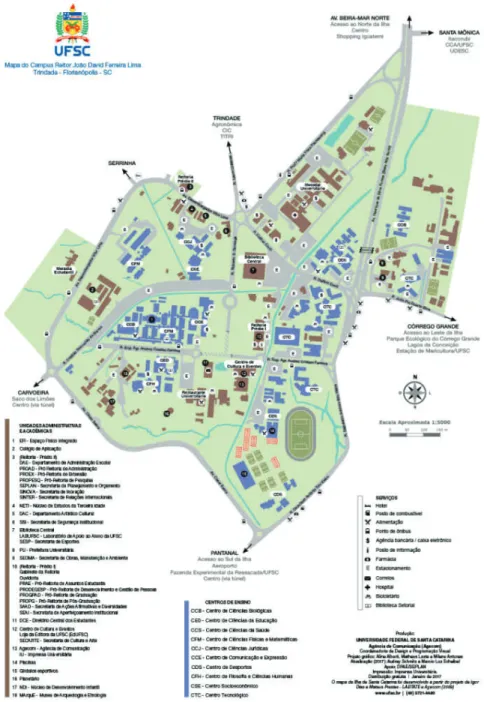 Figura 1  Mapa do Campus da UFSC em Florianópolis (LABTATE e Agecom,  2009).