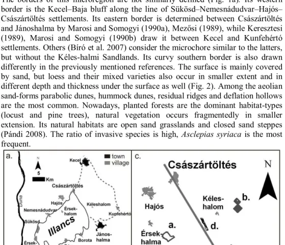 Fig. 1. a. Settlements of Illancs microregion and the different microregion-borders; b