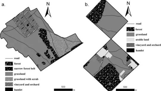 Fig. 5. Land-cover of sample areas in the 1950 – 1960s (MNH 1955) on the sample areas (a