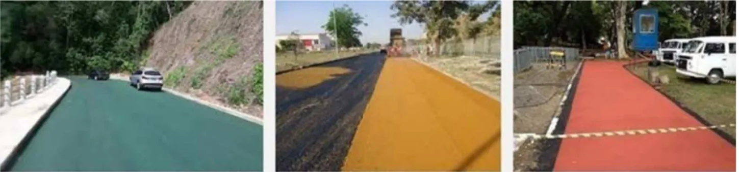 Figura 1: Fotos de asfalto colorido. (Fonte: http://www.brasilengenharia.com/portal/construcao/1525-a- http://www.brasilengenharia.com/portal/construcao/1525-a-craft-engenharia-desenvolve-asfalto-colorido)