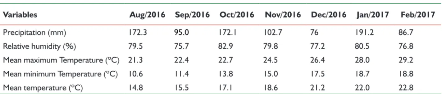 Table 3. Weather conditions during the growth of A. angustifolia seedlings in different substrate formulations in   substrate/container conjugate system