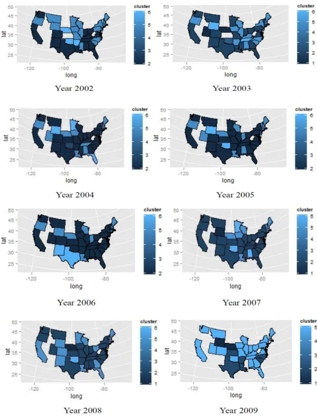 Figure 7. Clustering maps for private schools using quantiles for all years 
