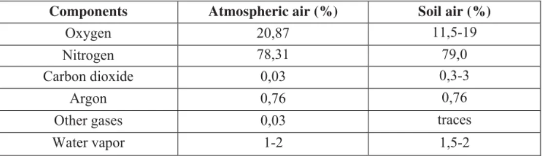 Tabel 1.  Atmospheric air and soil composition (volume %)