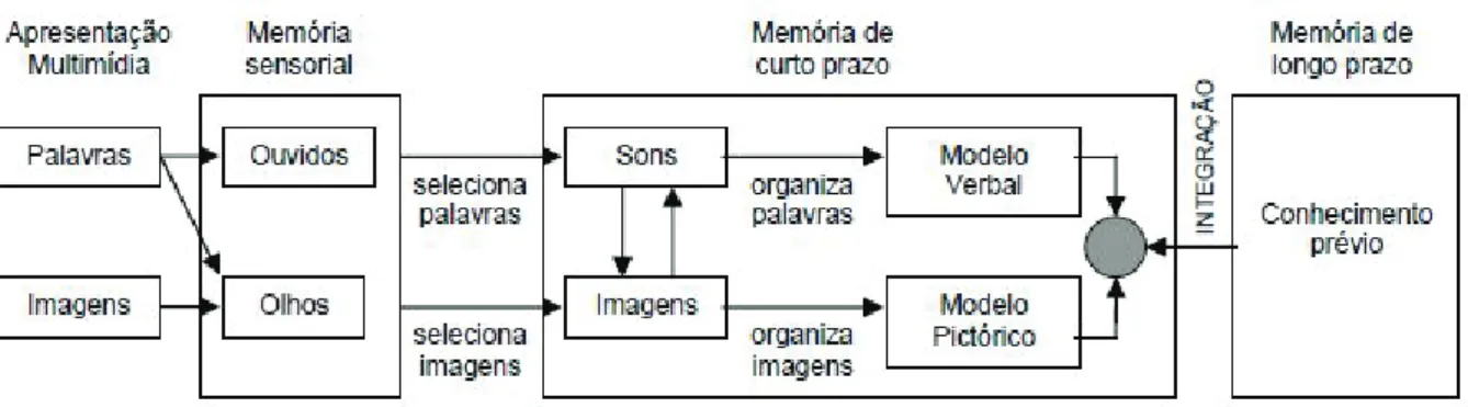 Figura 1  Teoria cognitiva do aprendizado multimídia. (Fonte: Mayer (2003, p.305))