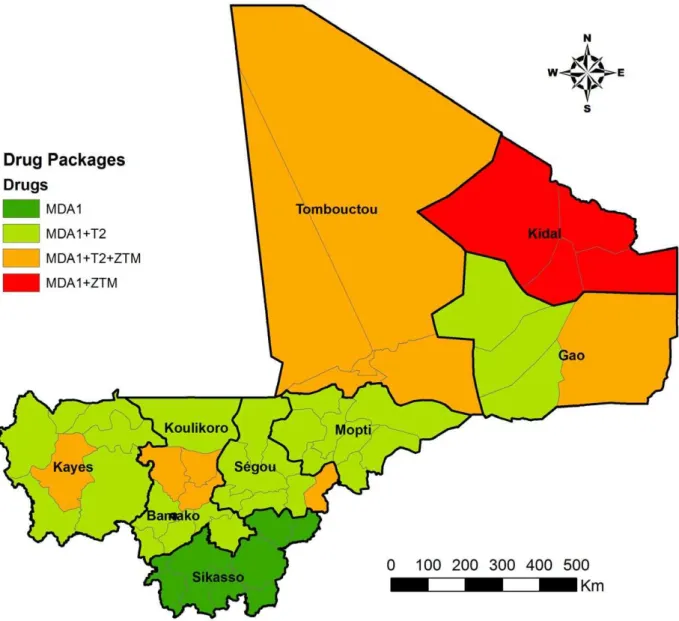 Figure 3. Drug packages required for each district according to the WHO PCT guidelines