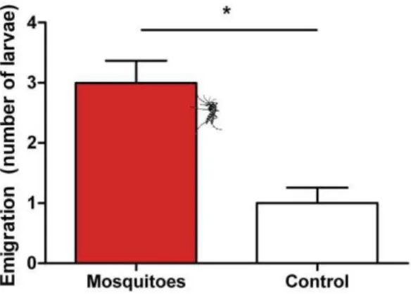 Table 1. Effect sizes of the impact of the presence of Aedes aegypti on the larval performance and behaviour of