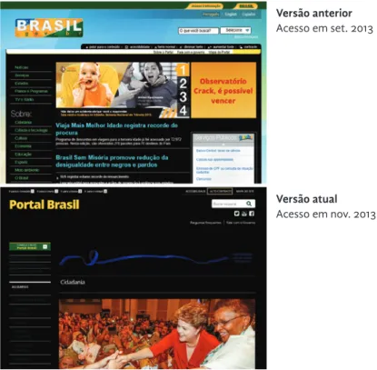 Figura 2  Páginas iniciais do Portal Brasil com alteração de contrasteVersão anteriorAcesso em set