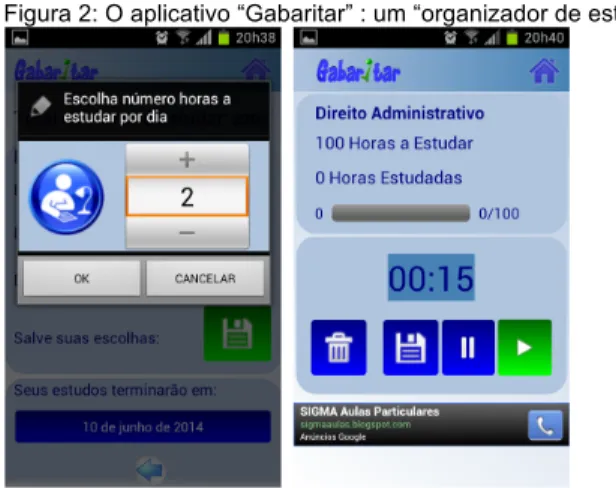 Figura 2: O aplicativo “Gabaritar” : um “organizador de estudos”. 