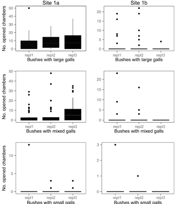 Figure 3. Frequencies of vertebrate predation (opened gall chambers) in the experimental study