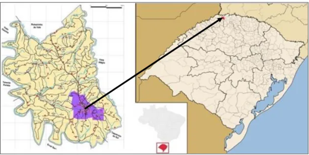 Figura 1 – Localização do município de Palmitinho/RS – área de estudo. Fonte: Adaptado de Bertê et al., (2016)