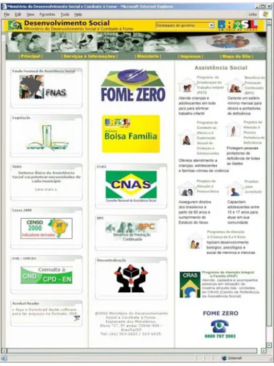 Figure 2: Illustration of the homepage of the Ministry for Social Development (MDS) website 