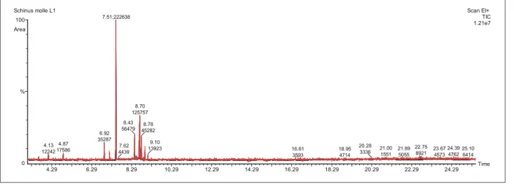 Fig 1: Chromatograms of essential oil from leaf of Schinus moll