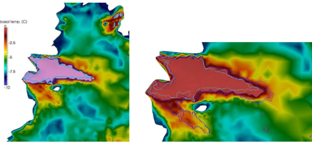 Fig. 9. In a zoom over the Franklinbreen area the change in the extent of the “sliding area”