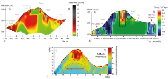 Fig. 5. Comparison of geophysical models along north-south direction. (a) 2-D resistivity model;