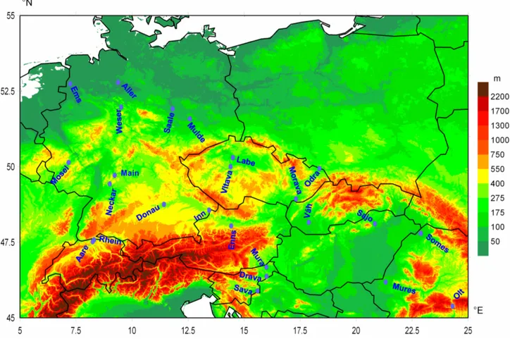 Fig. 1. Discharge gauge stations, closing particular river basins, where significant precipitation events were identified