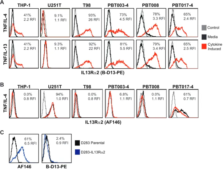 Figure 1. Differential recognition of constitutively-expressed versus cytokine-induced IL13R a 2 by commercially available anti- anti-IL13R a 2 antibodies