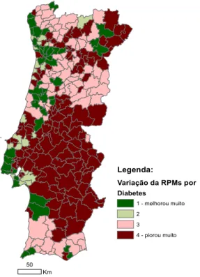 Figura 2 - Evolução da RPMs por Diabetes Mellitus  em Portugal  Continental (1989-1993 e 2006-2010).