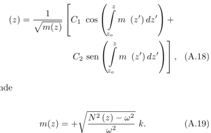 Figura 10 - Representa¸c˜ ao esquem´ atica da propaga¸c˜ ao de um pacote de ondas de gravidade internas em um meio no qual a estratifica¸c˜ ao diminui na dire¸c˜ ao de -z