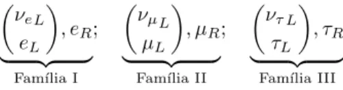 Figura 3 - Representac˜ ao das trˆ es fam´ılias de f´ ermions em dife- dife-rentes tonalidades de cinza.