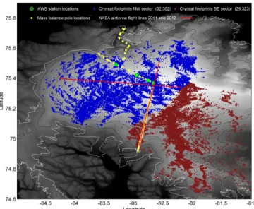 Figure 6. The coloured dots indicate the over 60 000 positions for which height data have been calculated superimposed on a grey scale representation of the Devon topography