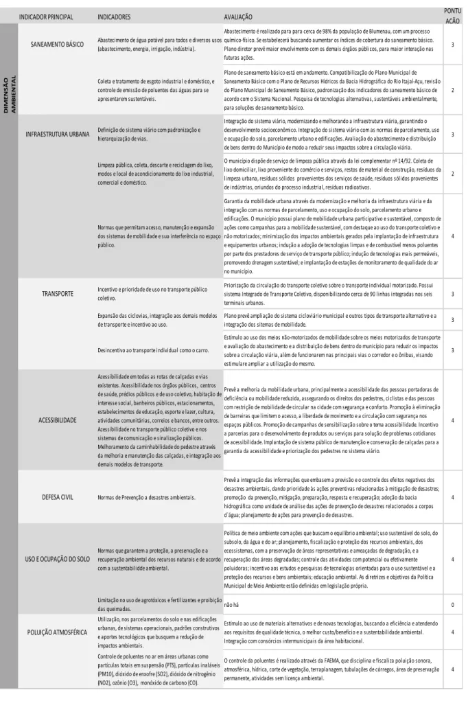 Tabela 7 - Dimensão ambiental no plano diretor de Blumenau 