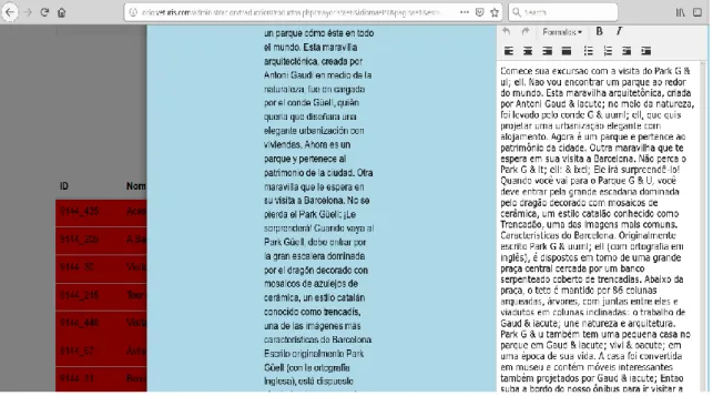 Figura 11- Exemplo de tradução gerada com o Google Tradutor - programa “Administrador de productos de ocio” 