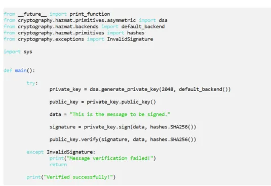 Figure 15 : Simple example of a signature process using DSA on cryptography.