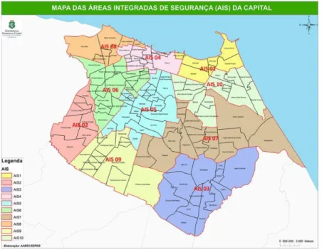 Figura  6:  Mapa  das  áreas  integradas  de  segurança  (AIS)  da  capital  de  Fortaleza