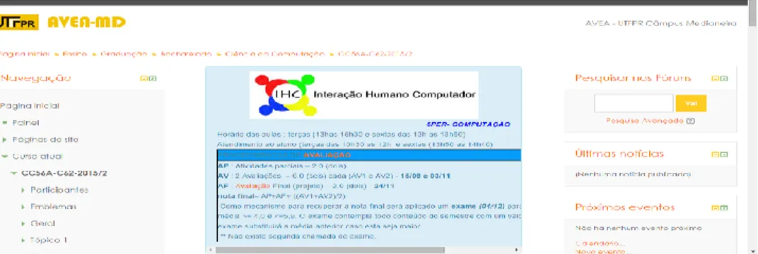 Figura 5 – Interface da página de acesso a disciplina Interação Humano Computador no  website Moodle