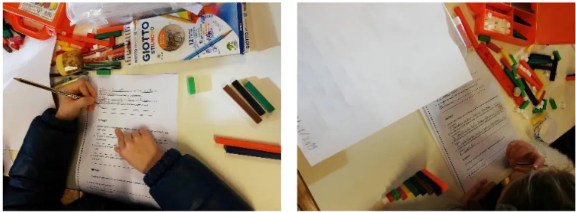 Figura 6 - Momento da realização da ficha de trabalho com auxílio das Barras Cuisenaire 