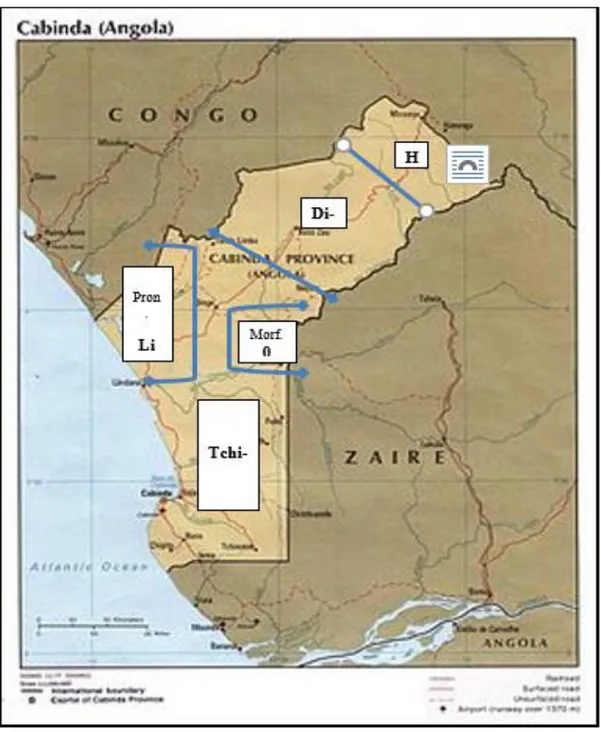 Figura 4: Mapa marcador das cinco (5) variantes prosódicas do Ibinda 