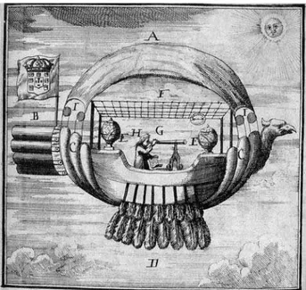 Figura 5 - Desenho da “Passarola” publicado na ´ Austria pelo jornal “Wienerische Diarium” de 1 de junho de 1709 (Fonte:  Bi-blioteca Nacional de Viena).