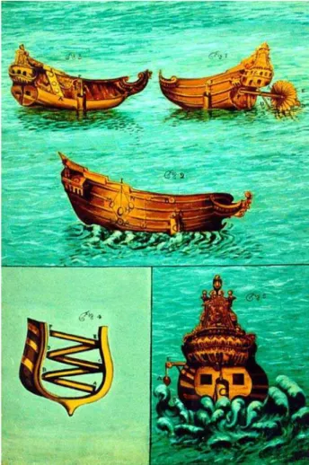 Figura 7 - Alguns dos mecanismos inventados por Bartolomeu Louren¸co de Gusm˜ ao para expulsar a ´ agua alagadora de  em-barca¸c˜ oes em alto mar (Fonte: Obras diversas de Bartolomeu Louren¸ co de Gusm˜ ao).