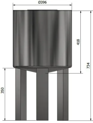 Figure 3-20: Front view and main dimensions of the main reservoir. 