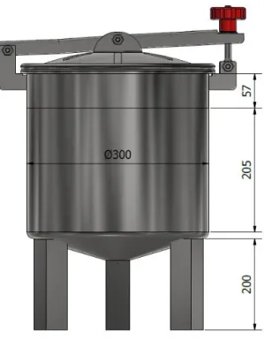 Figure 3-25: Front view and main dimensions of the secondary reservoir. 