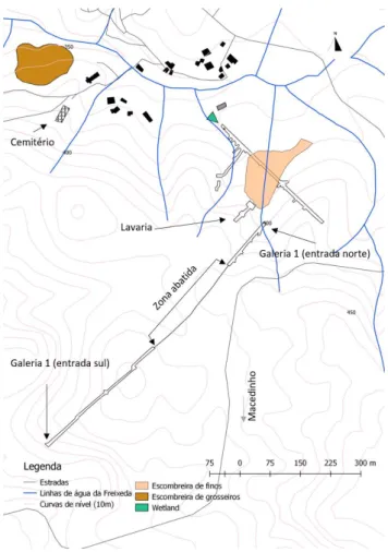 Figura 16 - Plano das galerias da mina de Freixeda (adaptado de Griveaud, 1990)   