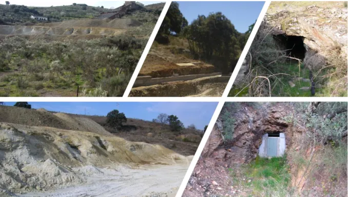 Figura 17 - Vista geral antes e durante a intervenção de recuperação ambiental da área mineira da Freixeda (EDM, 2018) 