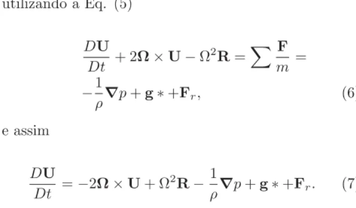 Figura 2 - Sistema de coordenadas fixo ` a superf´ıcie da Terra em rota¸c˜ ao. S˜ ao apresentadas as dire¸c˜ oes para um ponto na  su-perf´ıcie com a latitude e a longitude definidas.