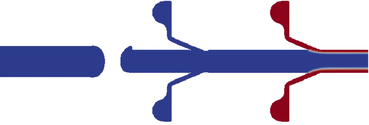 Figure 42 - Flow along one transversal section of the coextrusion die using configuration 2.