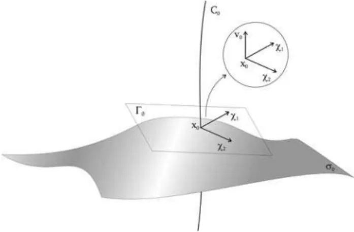 Figura 1 - A trajet´ oria C 0 ortogonal ` a superf´ıcie σ 0 .