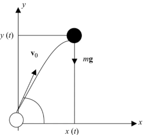 Figura 1 - Sistema de coordenadas para o lan¸camento obl´ıquo.