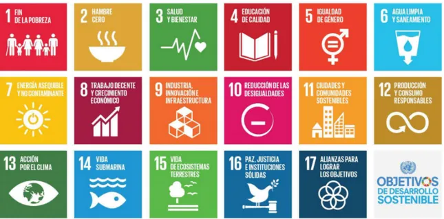 Figura 8. Los 17 Objetivos de Desarrollo Sostenible de la agenda a 2030 planteados por el Programa de las Naciones Unidas  para el Desarrollo