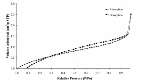 Fig. 2: The nitrogen adsorption/desorption isotherms of the inclusion compound (MCT-β-cyclodextrin-as host  and anthocyanins natural dye as guest molecule)