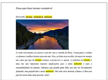 Figura 1. Exemplo de artigo em português e as suas respetivas palavras-chave 