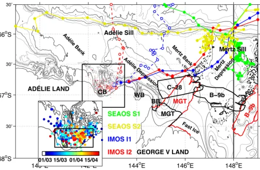 Fig. 2. The Ad´elie Depression and surrounds with 500m resolution bathymetry from Beaman (2009) between 139–148 ◦ E and ETOPO1 (2009) from 148–149 ◦ E