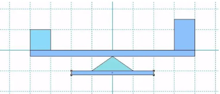 Figure 6 .: A possible scenario in Interactive Physics composed by several rigid bodies to represent a scale and two weights