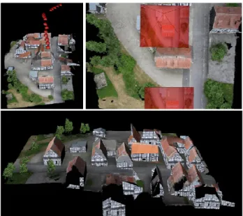 Figure 6: Top: the differences in resolution and appearance of the  orthophoto  (left)  and  a  video  frame  (right)  are  enormous  if  the  altitude of the sensor platform is low